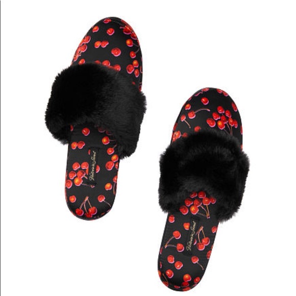 🎉VS🎉Cherries🎉Black🎉Satin Slippers & Bag🎉 - Picture 2 of 2